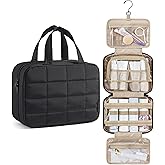 BAGSMART Travel Toiletry Bag for Women, Hanging Travel Bag for Toiletries, Puffy Makeup Cosmetic Bag Organizer, Carry-on Travel Accessories Essentials, Black