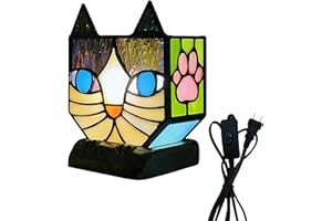 Entlityful Stained Glass Cat Table Lamp, Handcrafted Tiffany Style Cat Light, Cute Desk Lamps, Decorative Small Night Light,Table Lamps for Bedroom(Does Not Include a Main Lighting Bulb)
