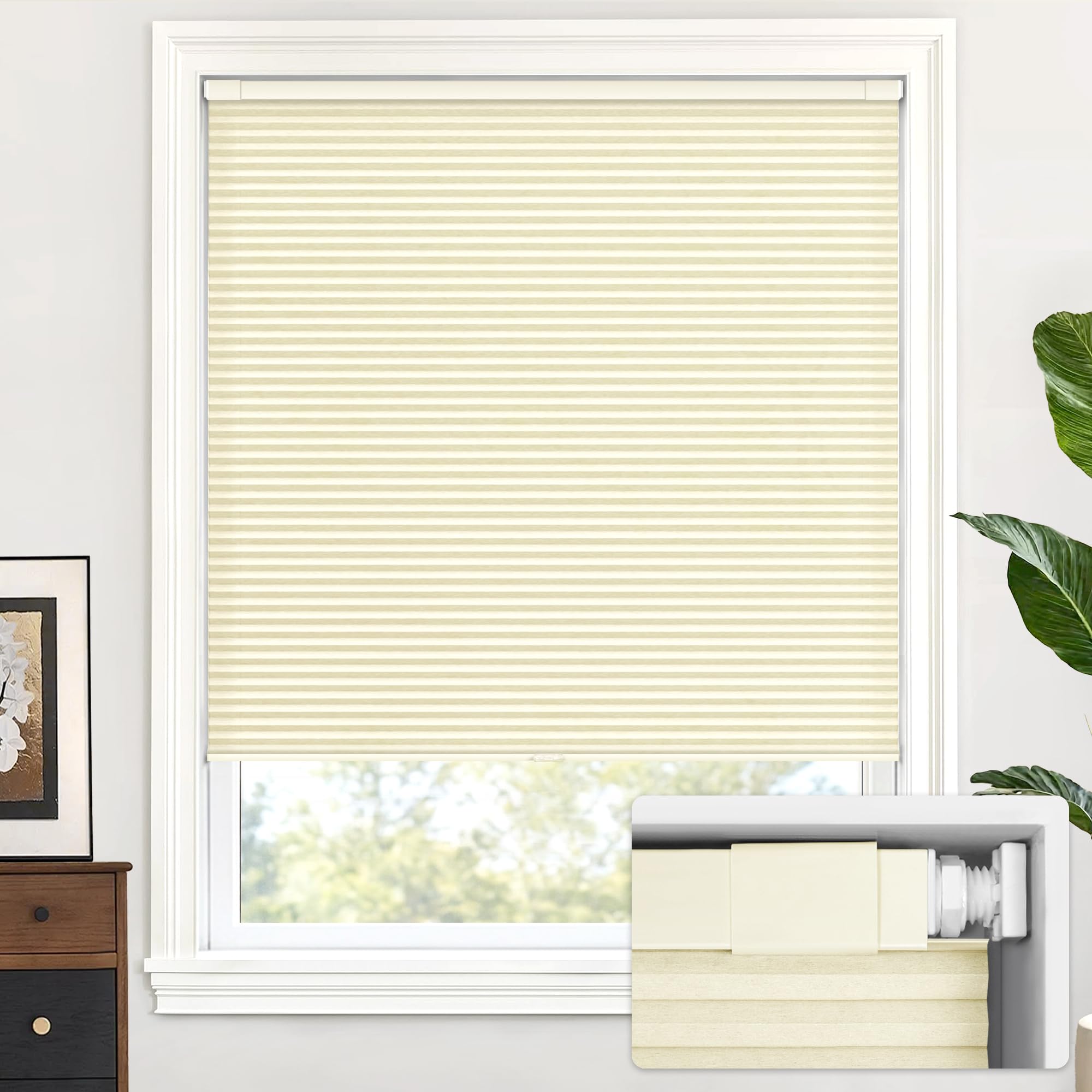 LazBlinds Cordless Cellular Shades, No Tools No Drill Light Filtering Honeycomb Shades Pleated Blinds for Windows, 20'' W x 48'' H, Cream Image