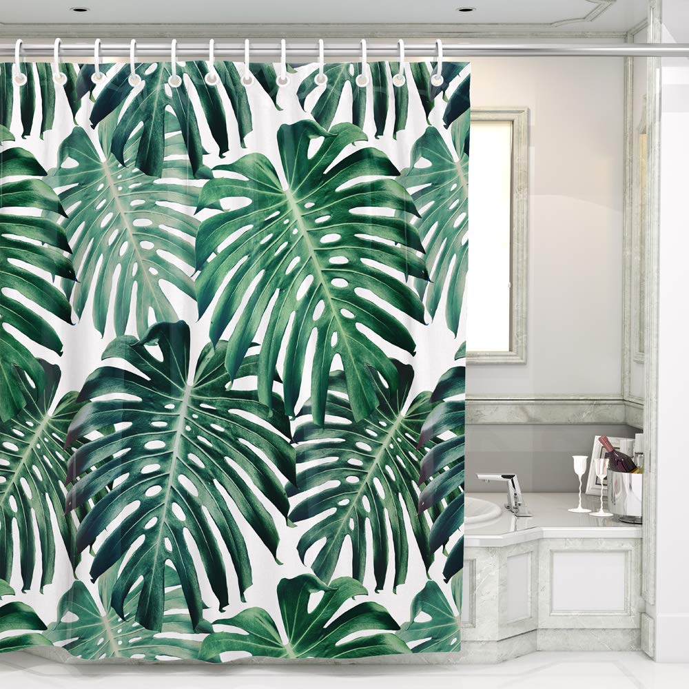 BQEE Shower Curtain Durable Fabric Bath Curtain Waterproof Odorless for Bathroom Machine Washable (leaf A006)