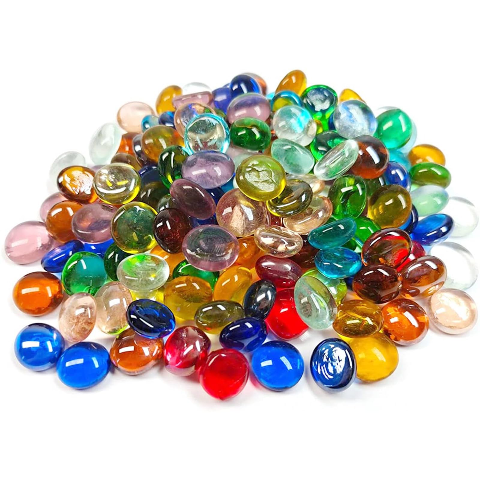 1LB Mini Glass Gems,Mixed Colour Mancala Stones Flat Bottom Marble Beads for Home Decorative Art Craft Vase Filler(0.5"~0.7") Approx. 170PCS