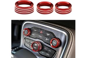 HEVLE 3PCS Air Conditioner Switch Button Knob Cover, Auto Accessories Climate Control Knob Covers, Aluminum Alloy Knob Ring Trim Cover Compatible with Dodge Challenger Durango 2015-2022 (Red)