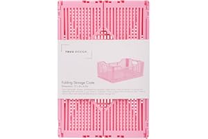 Truu Design Folding Plastic Crates, 30.5 x 20.3 x 11.4cm, Bubblegum Pink, 1Pack, Stackable Collapsible Storage Baskets Organi