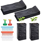 100 Pcs Nursery Growing Bags Seedling Starter Bags with 30 Plant Labels & 2 Mini Watering Sprinklers,Plant Grow Bags Plants Pots Plastic Pouches for Garden Trees,Flowers, Vegetable(7.5x3.8x2.6 Inch)