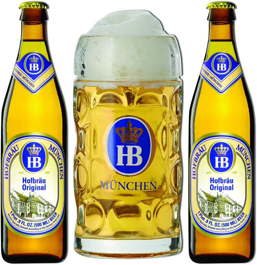 Hofbrau Munchen Original German Beer With Branded Stein Glass (2 x 500ml) Gift Set Hamper