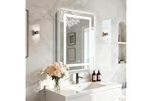 LSISRGDB 24" W x 36" H Lighted Medicine Cabinet with Mirror, Front & Backlit Led Medicine Cabinet, 5X Magnifier Mirror, Stepl