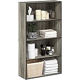 Furinno PASIR Book Shelf, 4-Tier Bookshelf, Bookcase with Open Shelf, 9.4 x 23.6 x 41.7, for Living Room, Bedroom, Home Office, French Oak