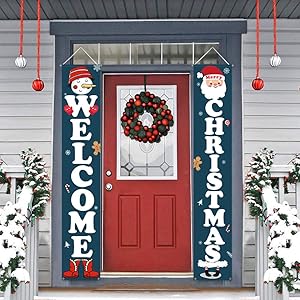Dazonge Christmas Decorations | Welcome & Christmas Sign for Front Door/Porch Decor | New Year Christmas Winter Party Supplies