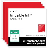 Cricut&reg; Infusible Ink&reg; Transfer Sheets, Cherry Red (3 ct) - 12 x 12in | Comes with Butcher Paper - Personalize T-Shirts, Coasters, Baby Bodysuits, Tote Bags, &amp; More