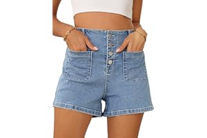 Sidefeel Women's Jean Shorts Button Fly Stretchy High Waisted Summer Outfit Denim Shorts