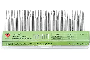 JINGLING Diamond Bit Kit Stone Carving Tools Rotary Tool Bits with 1/8" Shank for Dremel Accessories Pack of 30Pcs