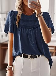 Falechay Navy Blue Tops for Women Short Sleeve