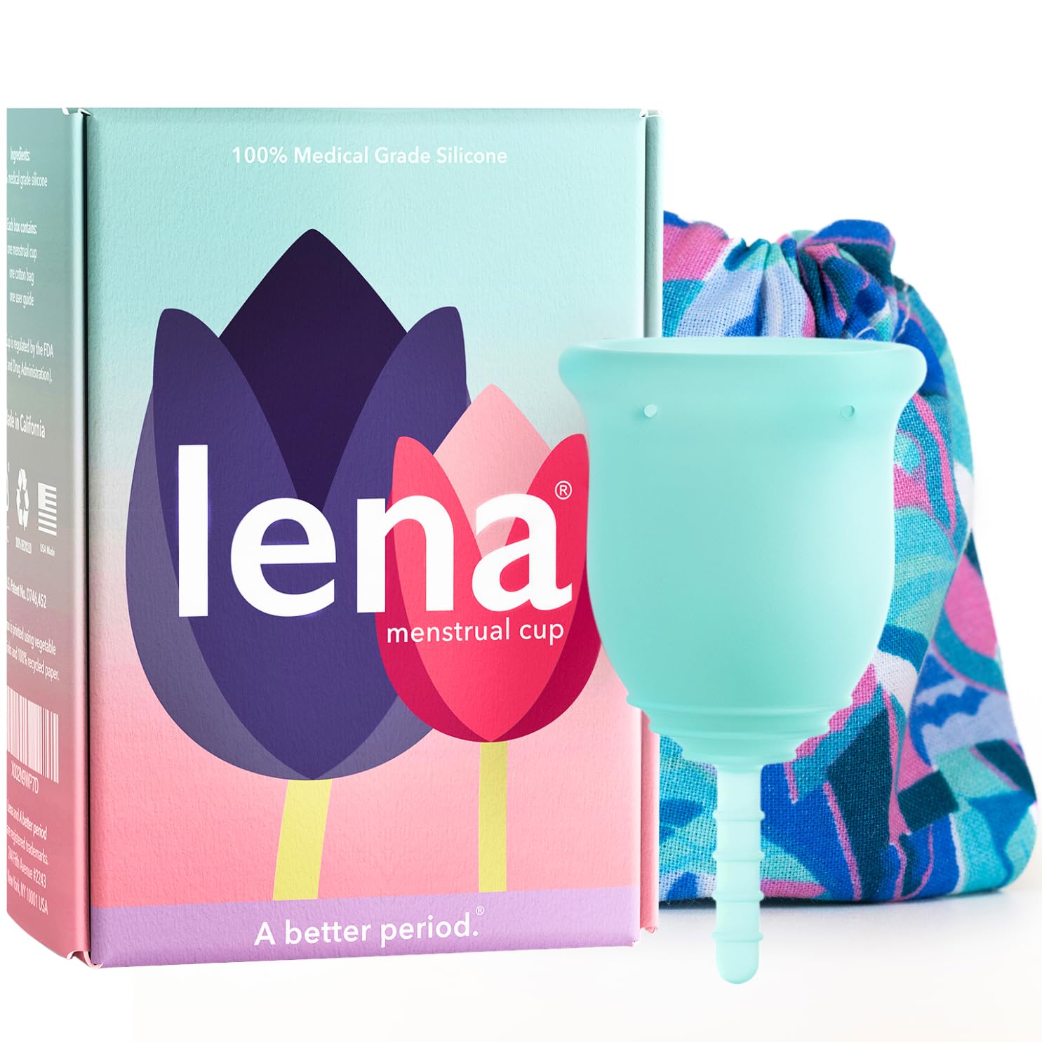 Lena Menstrual Cup Original – Reusable Silicone Period Cup for Regular Flow, 12-Hour Leak-Free Protection, Soft & Comfortable, Beginner-Friendly Design - Small, Turquoise