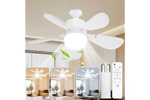 JTT Socket Fan Light with Remote - Screw in Ceiling Fan Light LED Bulb Fan with 3 Speed, 6000/4000/3000K Selectable and Adjustable Brightness Settings Socket for Bedroom Living Room Kitchen Garage