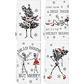 QIONG MENG Gothic Christmas Decor Kitchen Towels Funny Skeleton Christmas Tree Dish Towels 18x26 Inch Seasonal Winter Xmas Holiday Hand Towels Home Kitchen Decoration Set of 4