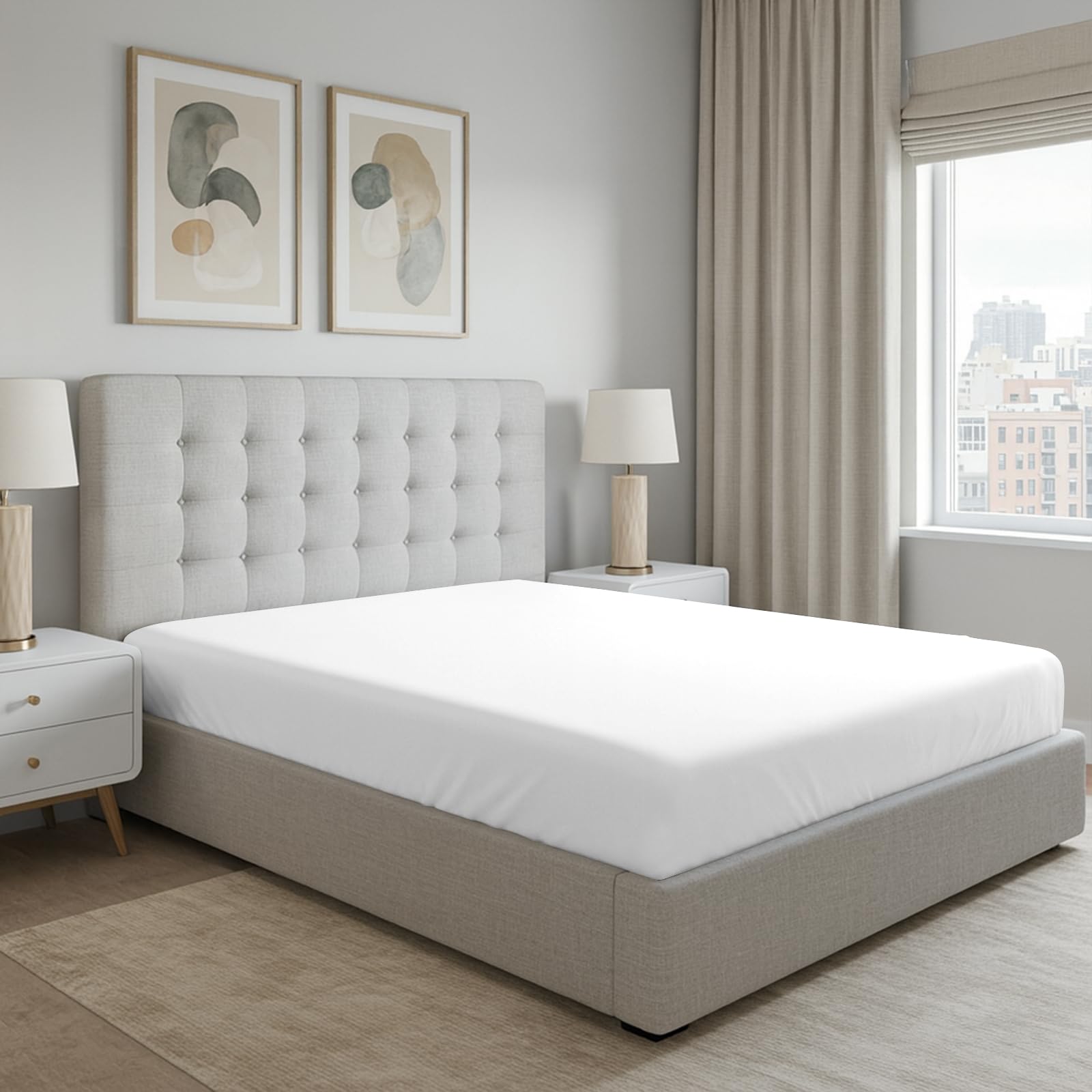 Pizuna 100% Cotton Small Double Fitted Sheet White, 400 Thread Count Long Staple Cotton Fitted Bed Sheet Small Double 4ft 120x200 cm, Sateen Weave 40cm Deep 4ft Bedsheet 1PC White.