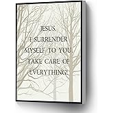 Tree Canvas Print Surrender Prayer Poster I Surrender Myself To You Christian Wall Art Ready To Hang For Living Room Bedroom Office School Artwork Wall Decor(Wood Framed 8 X 10)