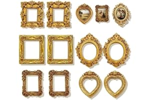 10Pcs Mini Vintage Resin Photo Frame,Small Golden Picture Frames Set for DIY Crafts,Vintage Home Decor Creative Projects Phot