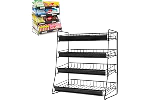 ROSROSE Candy Display Rack, 4 Tier Candy Organizer, Snack Organizer for Countertop, Snack Shelf Chip Rack for Store, Metal Snack Display for Counter, Concession Stand Snack Stand for Store Office Theatre