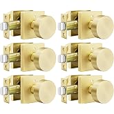 Goldenwarm Zinc Alloy Gold Door Knobs Interior Privacy Door Knobs 6 Pack | Brushed Gold Door Knobs Interior for Bedroom, Bathroom, Easy to Install, Smooth Turning, Adjustable Latch, Square Decorative