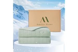 Amélie Home Waffle Cooling Comforter Queen Size, Q-Max 0.45 Reversible Lightweight Cooling Blanket for Hot Sleepers, Silk Breathable Bedding for Night Sweats, 90"x90", Sage Green