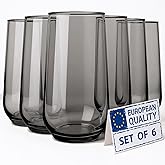 Biandeco Grey Drinking Glasses Set of 6 | Translucent Black Glassware | 16 oz Smoked Grey Glass Cups | Highball Drinkware for Cocktails, Long Drink, Mojito, Juice, Soda | Modern Charcoal Drinkware