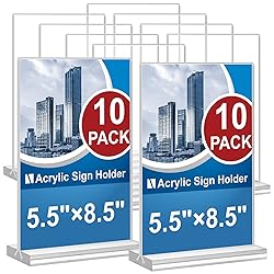 Acrylic Sign Holder 5.5 x 8.5, 10 Pack Double-Sided