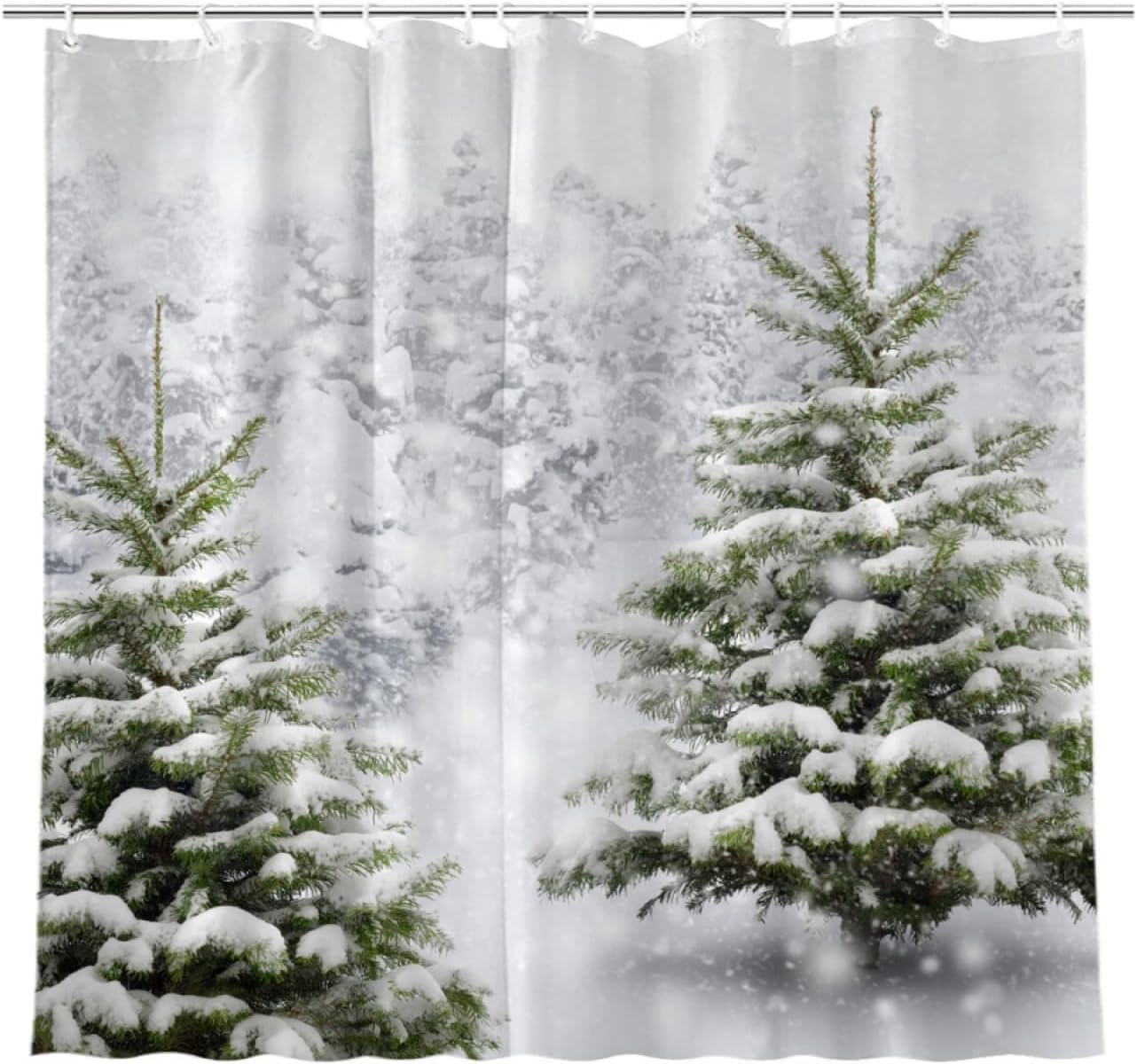 JOOCAR Christmas Tree Shower Curtain Winter Forest Pine Tree Snowflake Snowfall Natural Scene Bathroom Shower Curtains for Bathtub Decoration with Hooks 60x72 Inch
