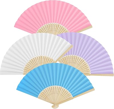 Leikedun 4 Pack Paper Fans Bamboo Folding Hand Fan White Pink Lake Blue Lavender