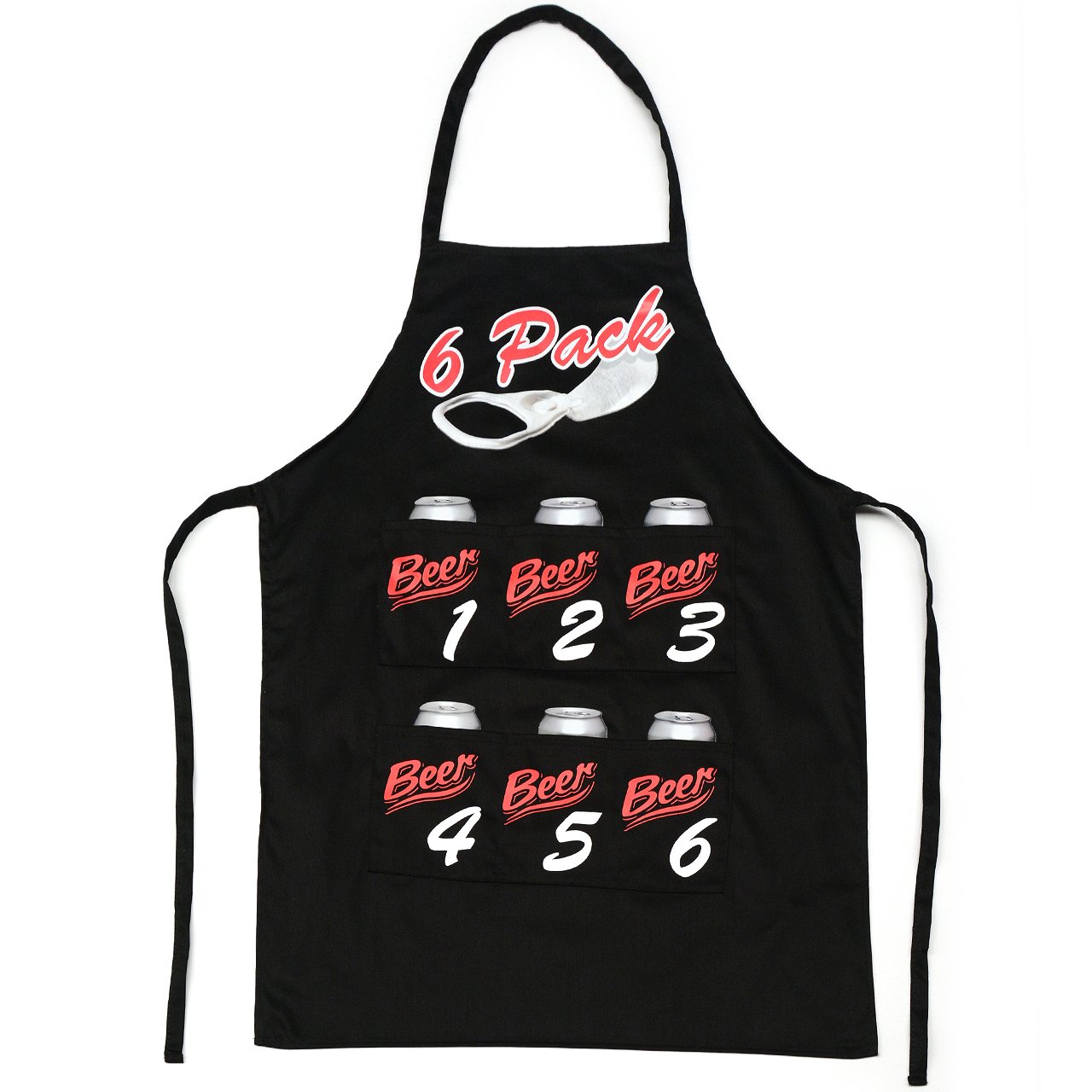 Novelty Chefs BBQ Cooking Apron - For Men Who Want A Real 6 Pack With Six Pockets Beer Holder Black Funny Mens Gadgets Cooking Barbecue Accessories Garden Outdoor Essentials Gifts