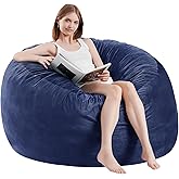 ILPEOD Bean Bag Chairs for Adults - Memory Foam Furniture BeanBag Chair - Kids/Teens Sofa with Soft Micro Fiber Cover - Round Fluffy Couch for Living Room Bedroom College Dorm - 5 ft, Navy