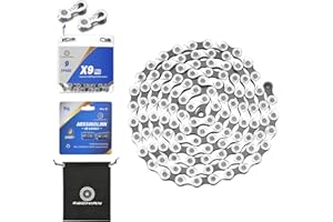 KWCHIAN Bike/E-Bike Chain Kit 8/9/10/11 Speed Chain - Road & Mountain Bicycle Chain for Shimano SRAM Campagnolo -Silver Black(Individually Packaged Quick Link) (1 Set, 9 Speed Chain Kit)