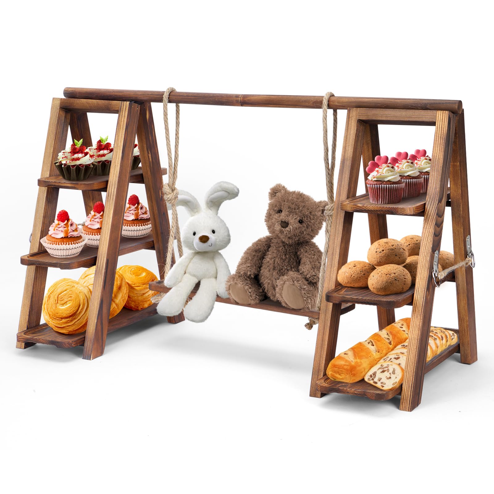 Photo 1 of jxgzyy 3 Tier Serving Tray Wooden Cupcake Stand with Removable Trays Foldable Stand Serving Stand for Desserts Cheese Fruits Rustic Serving Platters and Trays