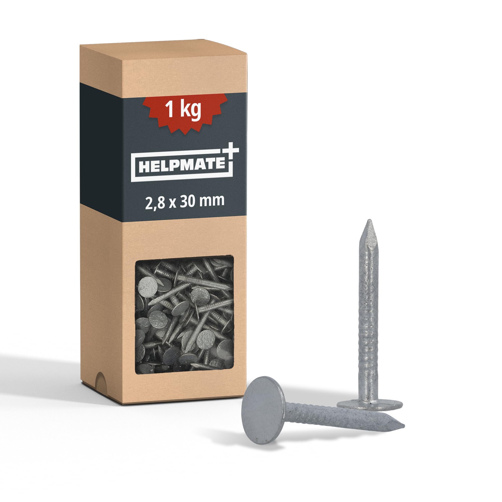 HELPMATE Roofing Felt Nails 2.8 x 30 mm Mechanical Galvanised - 1 kg Roofing Felt Pins Type B - Roofing Felt Nails DIN 1160 B - Roofing Nails Ideal for Roofing Felt, Plastic Tarpaulins & Slate Panels