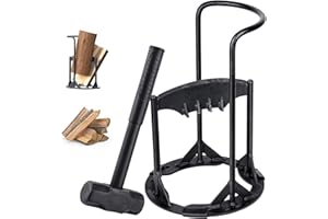 Optimech 12” x17 Kindling Splitter for Wood, XL Log Splitter with 5LB Sledge Hammer Cast Steel Firewood Cracker Heavy Duty Wedge, Manual Splitting Tool for Home (XL)