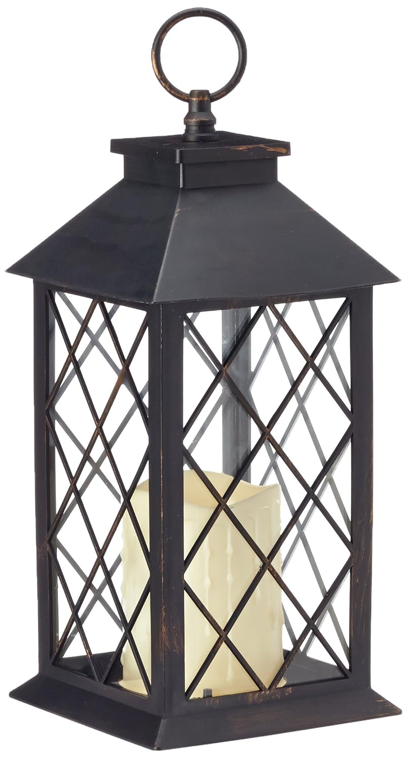 Kaemingk Classic Black Lantern with Battery LED Candle, Indoor/Outdoor