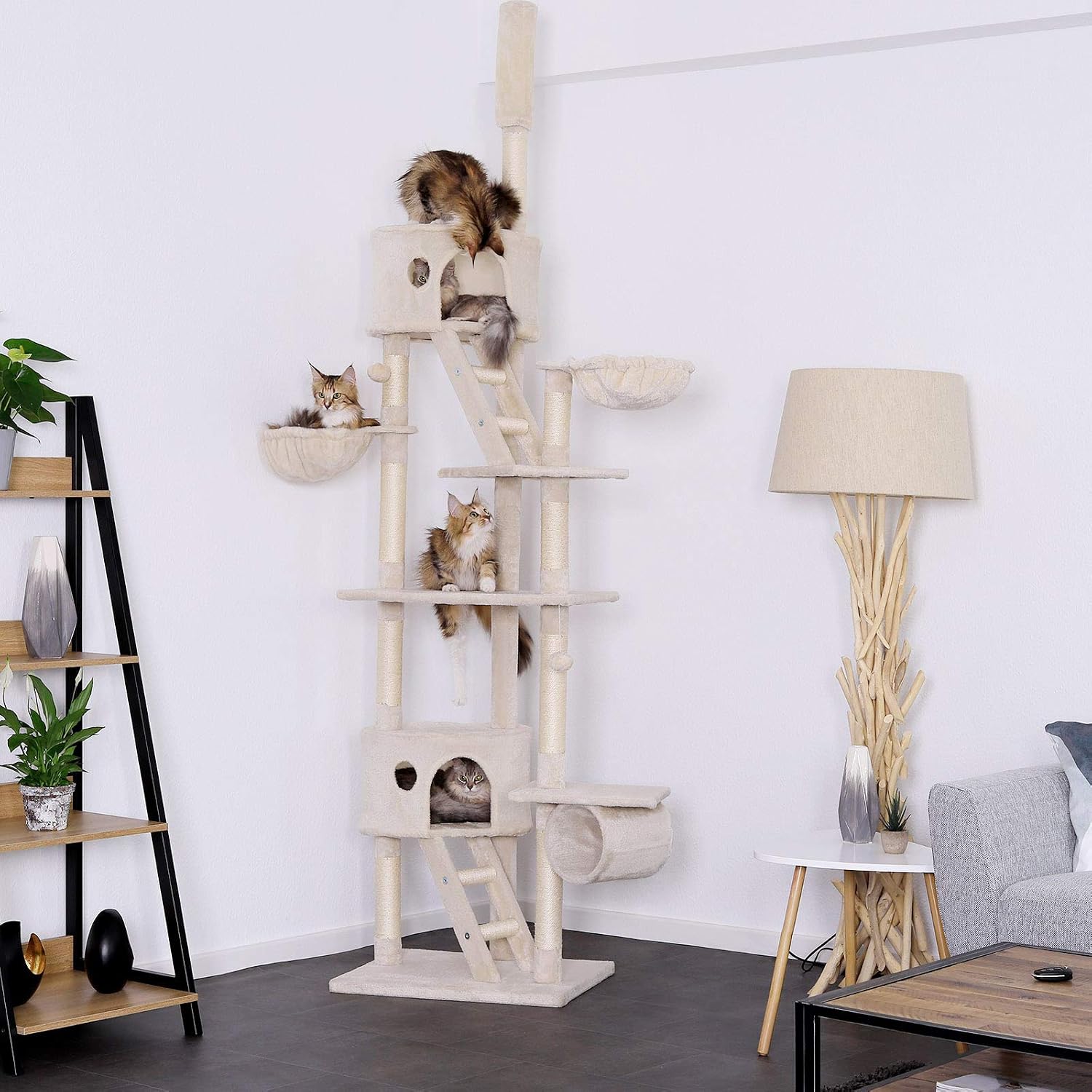lionto dibea Cat Tree Activity Centre High Ceiling Scratching Post, 240 to 260 cm, Beige, 2XL (1er Pack) - Image 3