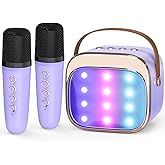 FLUESTON Mini Karaoke Machine for Kids Adults, Portable Bluetooth Speaker with 2 Wireless Microphones, Easter Basket Stuffer for Kids, Toys for Girls Ages 3, 4, 5, 6, 7, 8, 9,10,11 + Years Old