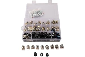 Rotary Potentiometer Kit 100 PCS with Assorted Values B1K-1M Ohm for Audio Applications, Linear Taper B Type, Includes Knobs 