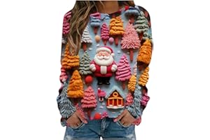Women Ugly Christmas Sweatshirts Cute Funny 3D Santa Xmas Tree Graphic Shirt Holiday Party Pullover Tops Outfits