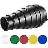 Neewer Medium Aluminium Alloy Conical Snoot Kit with Honeycomb Grid and 5 Pieces Color Gel Filters for Bowens Mount Studio Strobe Monolight Photography Flash Light