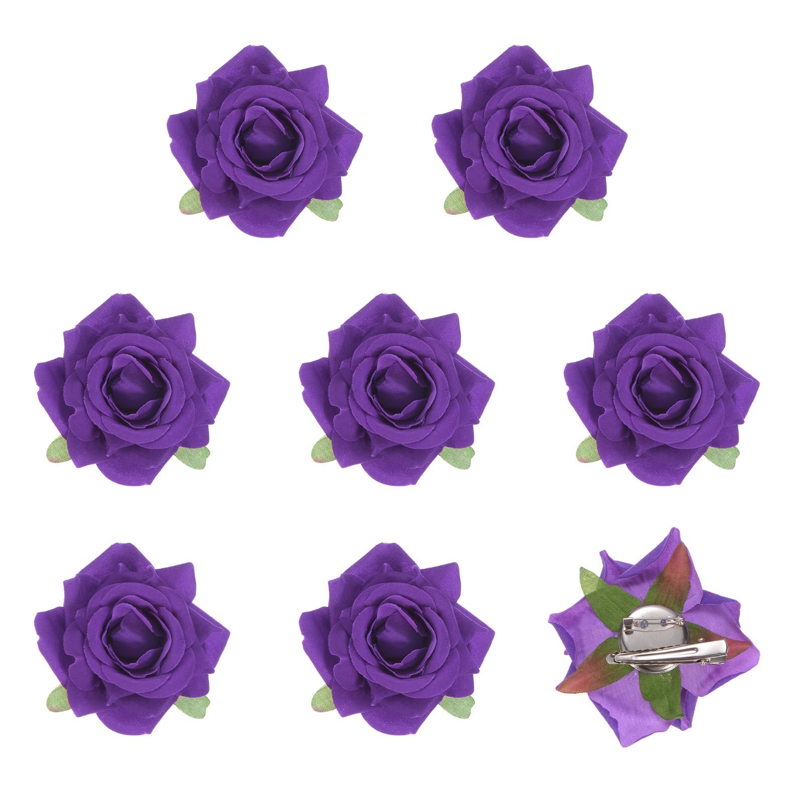 M METERXITY 8-Pack Rose Hair Clips, 2.56 Inch Flower Hairpin Cloth Floral Brooch for Bridal Wedding/Party/Women Hair Accessories, Hair Flowers Headpiece Floral Hair Pins [6.5cm, Dark Purple]