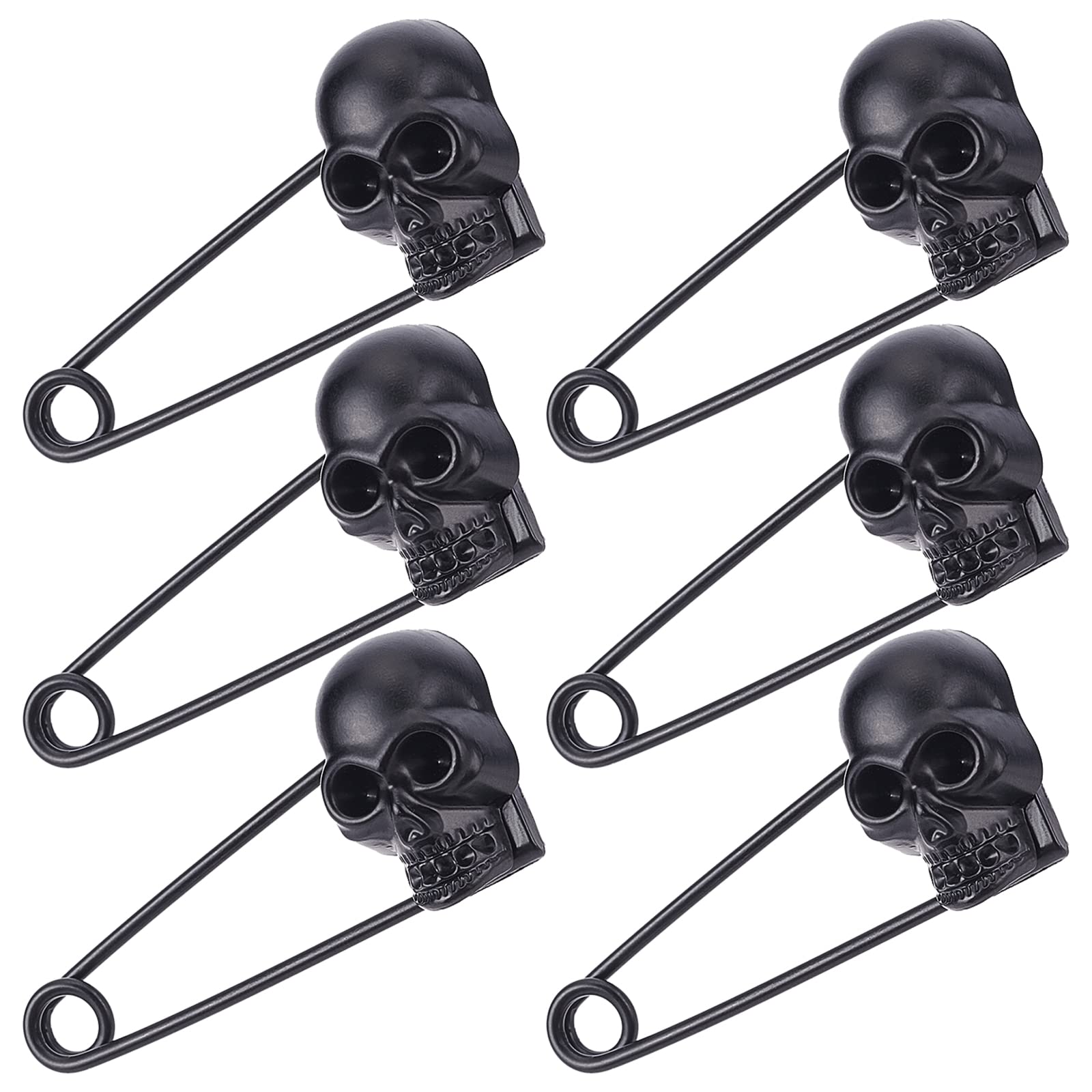 GORGECRAFT 6PCS Black Skull Head Safety Pins Brooches Pins Bulk Zinc Alloy Coiless Safety Pin for Halloween Blankets Scarves Sweater