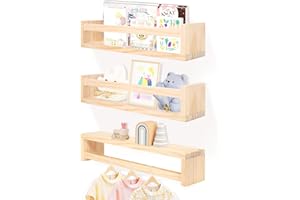 Ceecysaa Floating Shelves Wall Mounted Set of 3,Wooden Floating Book Shelves for Bedroom,Wall Shelves with Railing for Bedroo