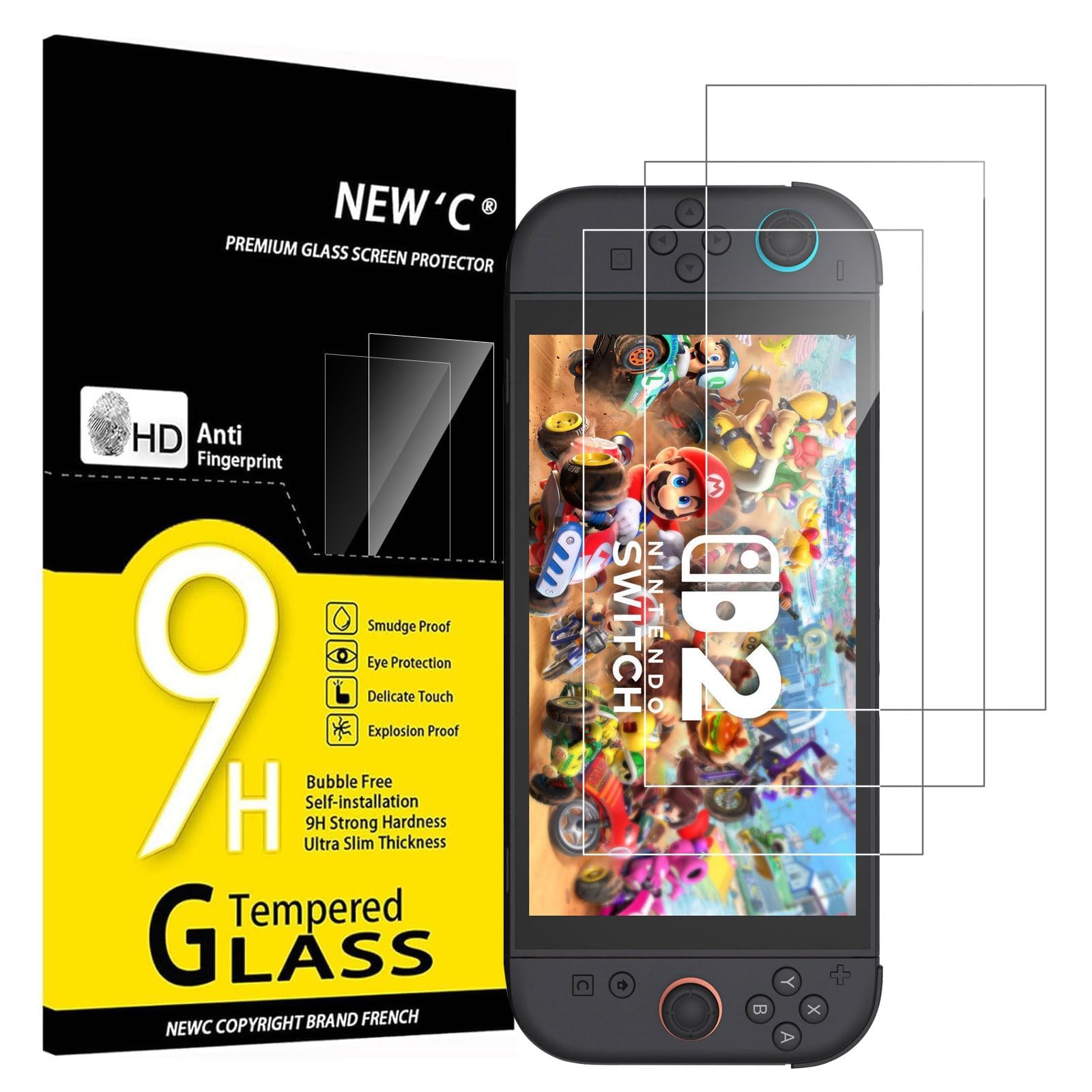 NEW'C 3 Pack Designed for Nintendo Switch 2 Screen Protector Tempered Glass, Case Friendly Anti Scratch Bubble Free Ultra Resistant