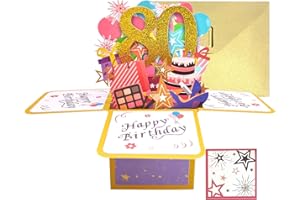 Happy 80th Birthday Cards 80th Birthday Greeting Card 80th Gift Card Birthday Pop Up Cards with Note Card and Envelope 80th B