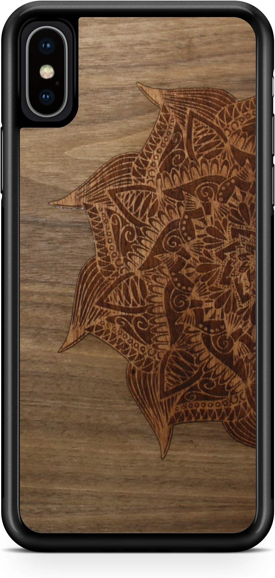 Wooden Phone Case (Cedar Mandala in Walnut) Compatible with iPhone Xs Max, iPhone 10s Max