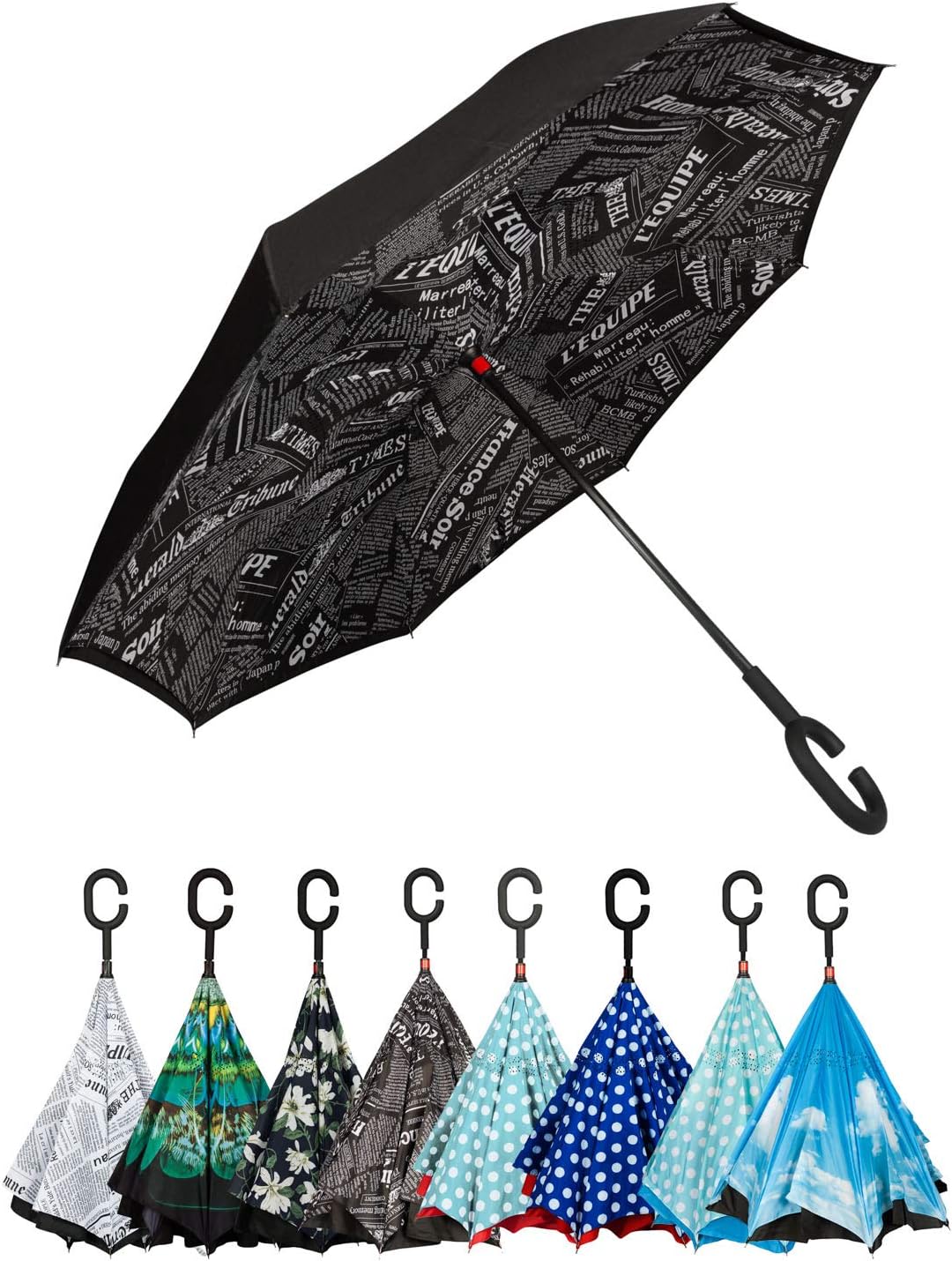 Golden Lemur Inverted Umbrella Large, for Women and Men. Umbrella Upside Down Windproof, UV Protection. Umbrella for Car, Quality, Original, Quick Dry, Free Hands, Carrying Bag, Color: Letters
