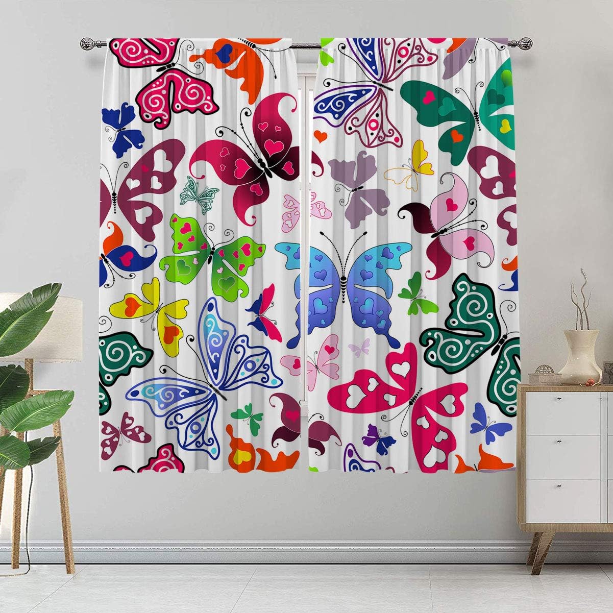 Alandana Butterfly Curtains, Colorful Butterfly and Flowers Pattern Home Design for the Big Day