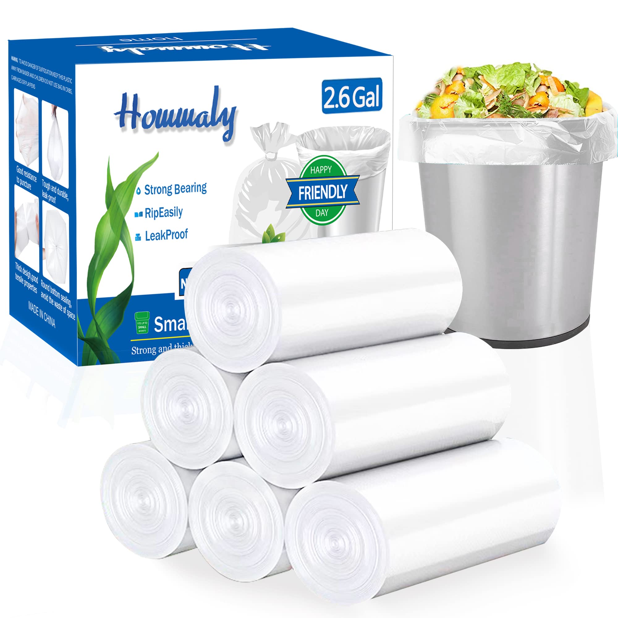 Photo 1 of 2.6 Gallon Clear trash can liners 300 counts,Small trash bags garbage Bags, Extra Strong 2.6 Gal garbage Bags, Fit 10 liters trash Bin, bathroom trash can liners for Home Office bedroom(clear 300)